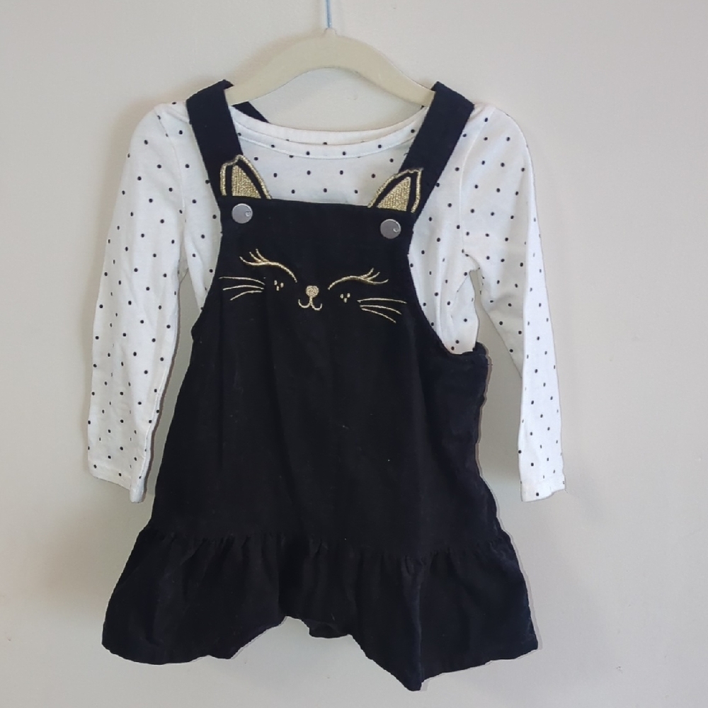 The Children's Place Black Cat Overalls with Gold Accents. Size 18-24 Months.
